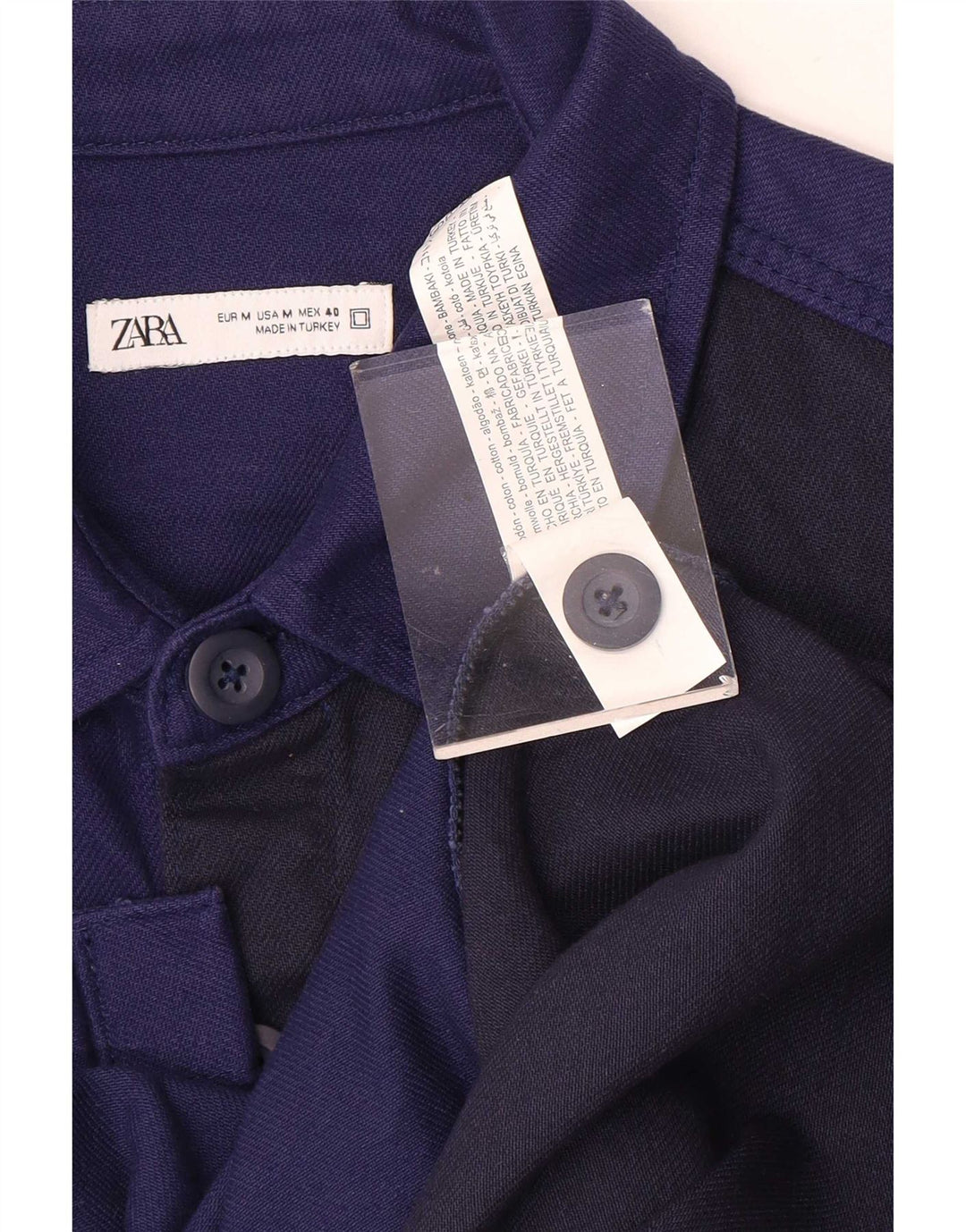 Zara Herren-Overshirt-Hemd aus mittelblauer, marineblauer Colourblock-Baumwolle