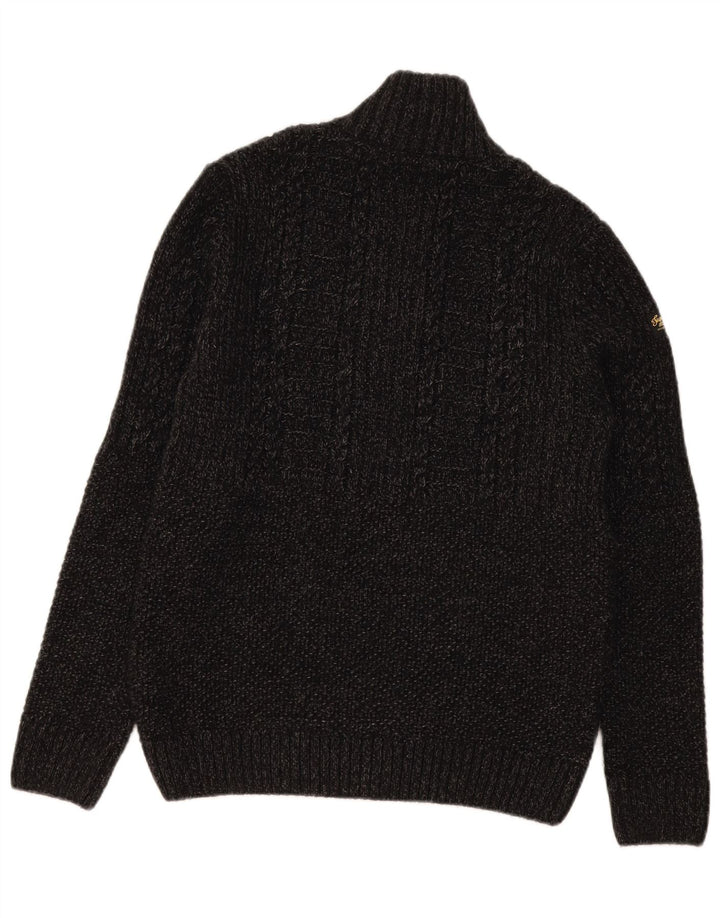 Superdry Herren-Pullover mit Reißverschluss am Hals, Mittelgrau geflecktes Acryl