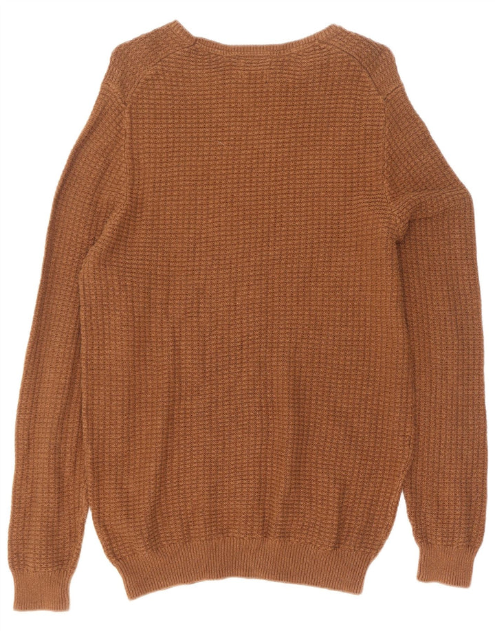 Massimo Dutti Herren-Pullover mit Rundhalsausschnitt, XL, braune Baumwolle