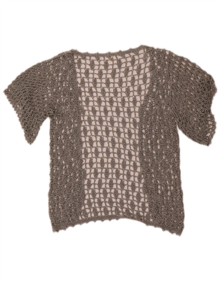 Vintage Damen Kurzärmeliges Häkel-Cardigan-Oberteil UK 12 Mittelsilber