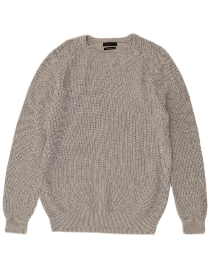ZARA Herren-Pullover mit Rundhalsausschnitt, groß, graue Baumwolle