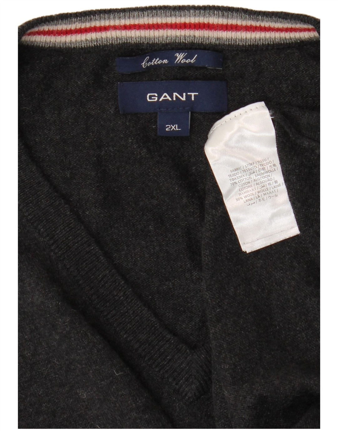Gant Herren-Pullover mit V-Ausschnitt, 2XL, graue Baumwolle