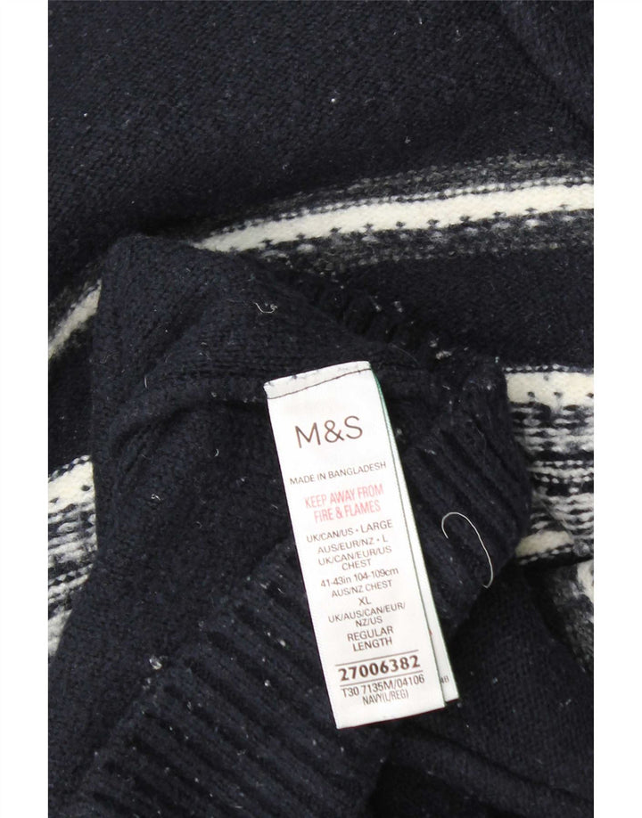 Marks & Spencer Herren-Pullover mit Reißverschluss am Hals, groß, marineblau gestreift