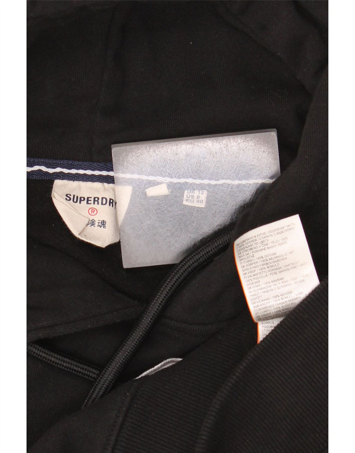 Superdry Damen Übergroßer grafischer Crop-Hoodie-Pullover UK 12 Medium Schwarz