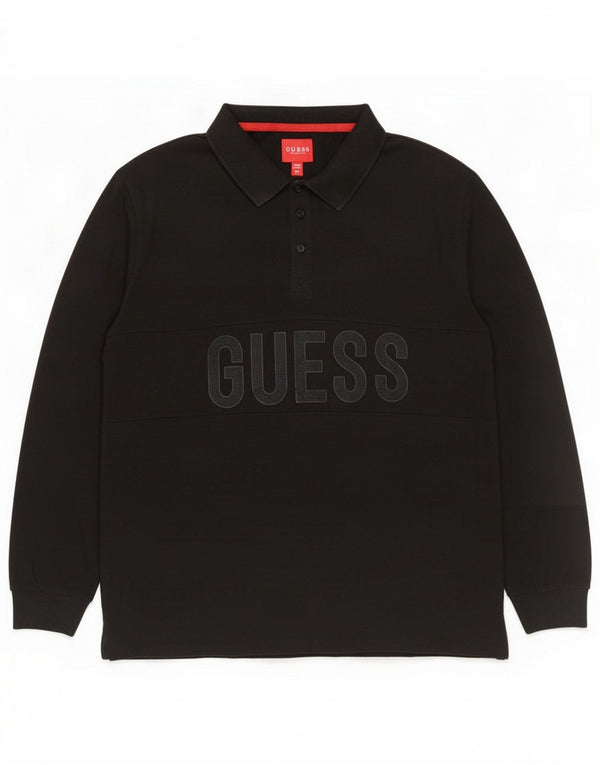 Guess Herren Grafik Langarm Poloshirt 2XL Schwarz Baumwolle