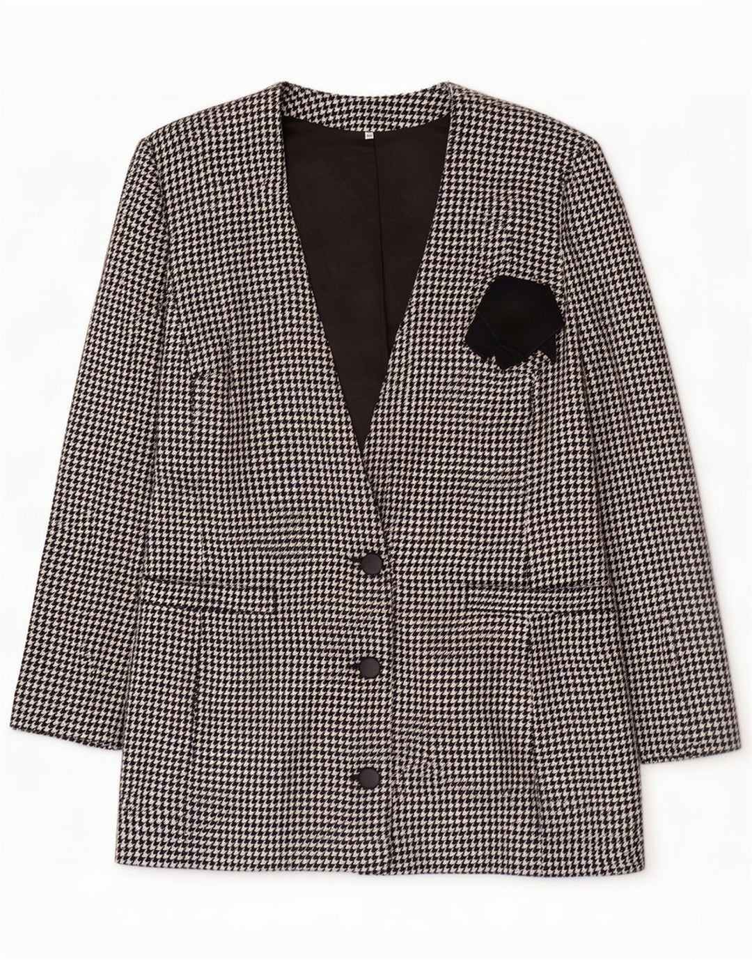 Vintage Damen 3-Knopf-Blazerjacke IT 44 Mittelschwarzer Hahnentritt