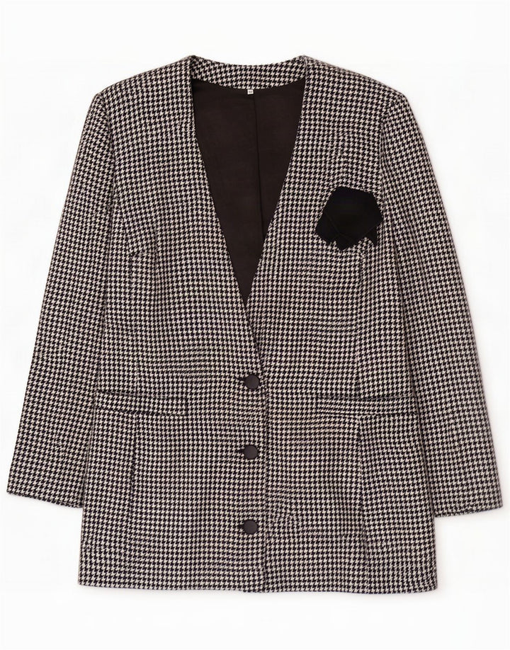 Vintage Damen 3-Knopf-Blazerjacke IT 44 Mittelschwarzer Hahnentritt