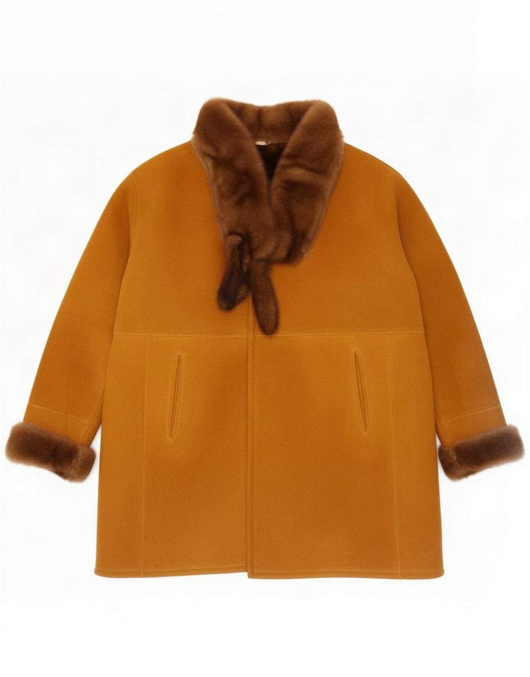 Giamax Damen Übergroßer Lammfellmantel IT 44 Mittelbeige