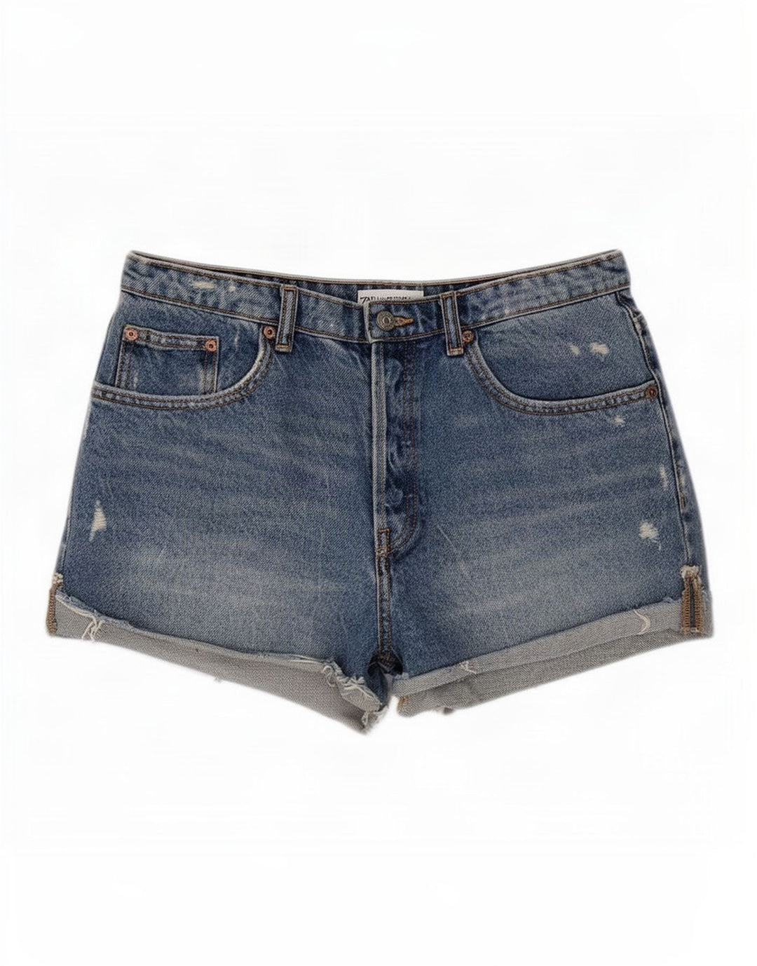 Zara Damen Distressed Denim Shorts EU 40 Medium W30 Blau