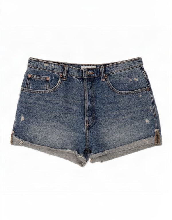 Zara Damen Distressed Denim Shorts EU 40 Medium W30 Blau
