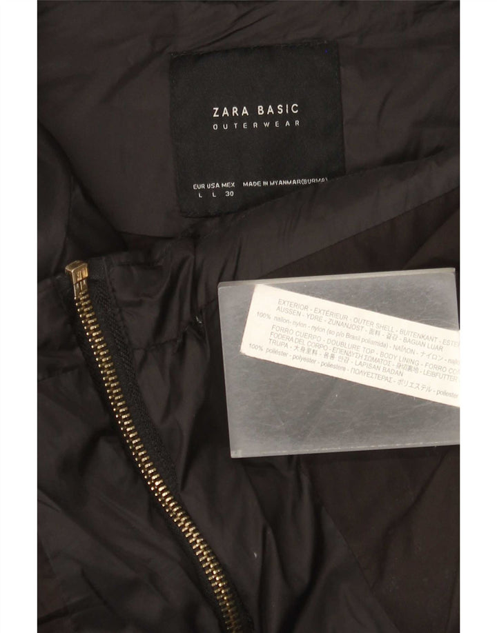 Zara Damen-Jacke mit Kapuze, gepolstert, Größe 46, Größe L, aus schwarzem Nylon