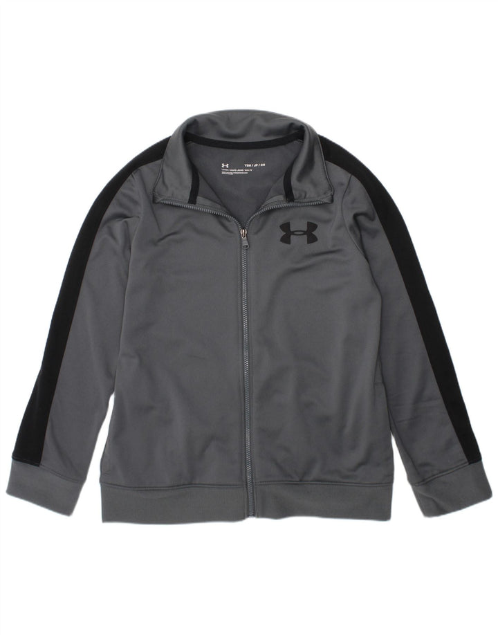 UNDER ARMOUR Jungen-Trainingsanzug-Top-Jacke, 7–8 Jahre, Größe S, Grau, Farbblock