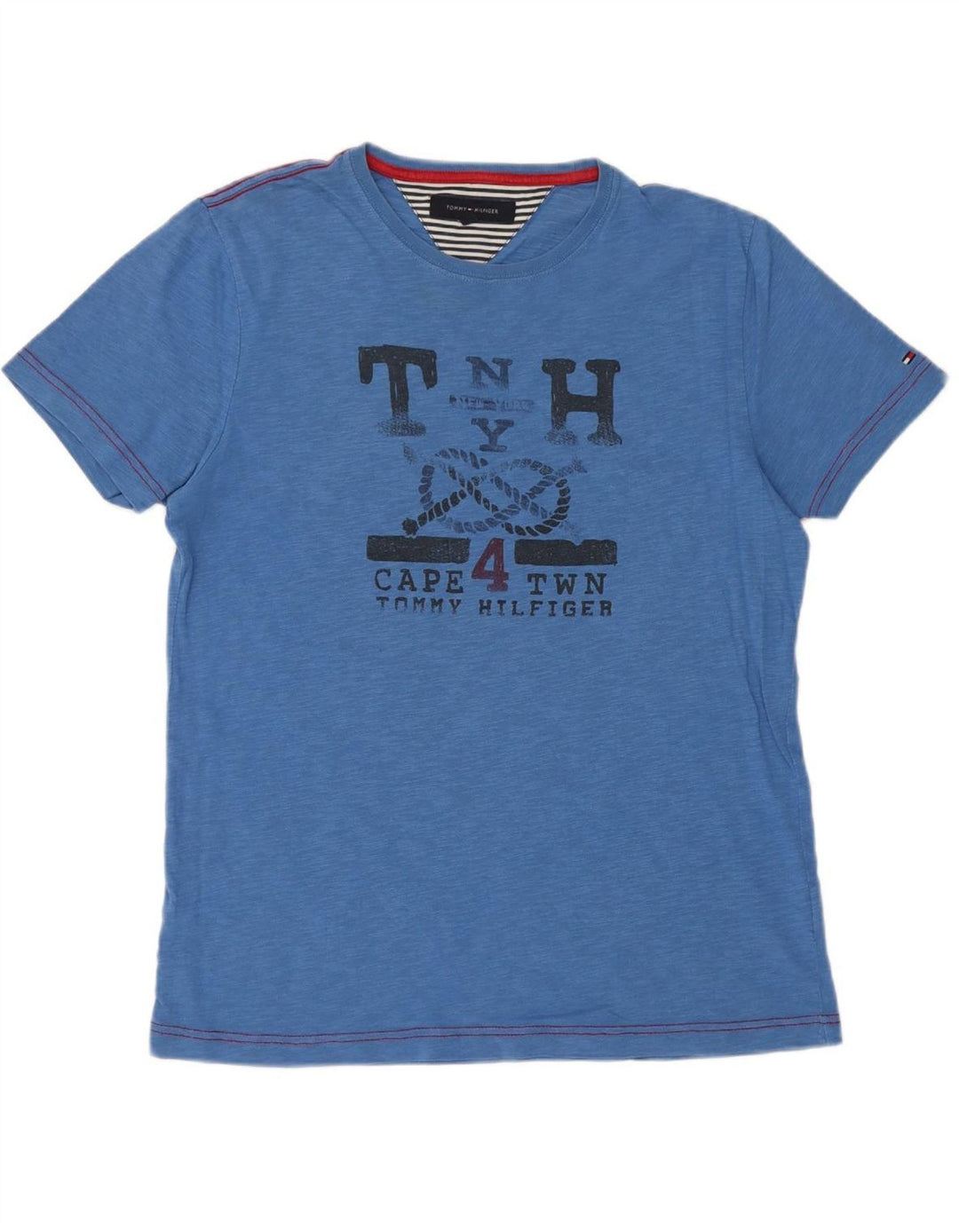 TOMMY HILFIGER Mens Graphic T-Shirt Top Medium Blue Cotton