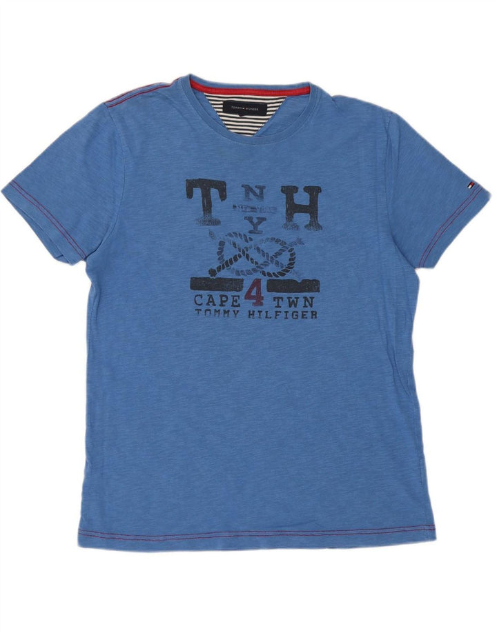 TOMMY HILFIGER Mens Graphic T-Shirt Top Medium Blue Cotton