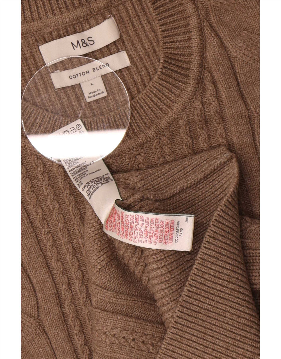 Marks & Spencer Herren-Pullover mit Rundhalsausschnitt, groß, braune Baumwolle