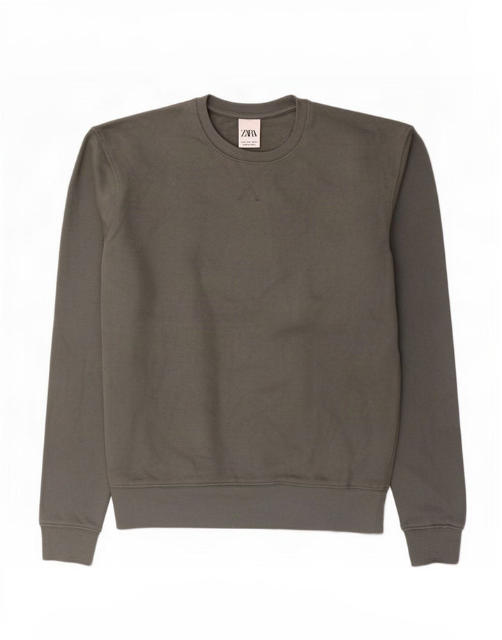 Zara Herren-Sweatshirt-Pullover, klein, grüne Baumwolle