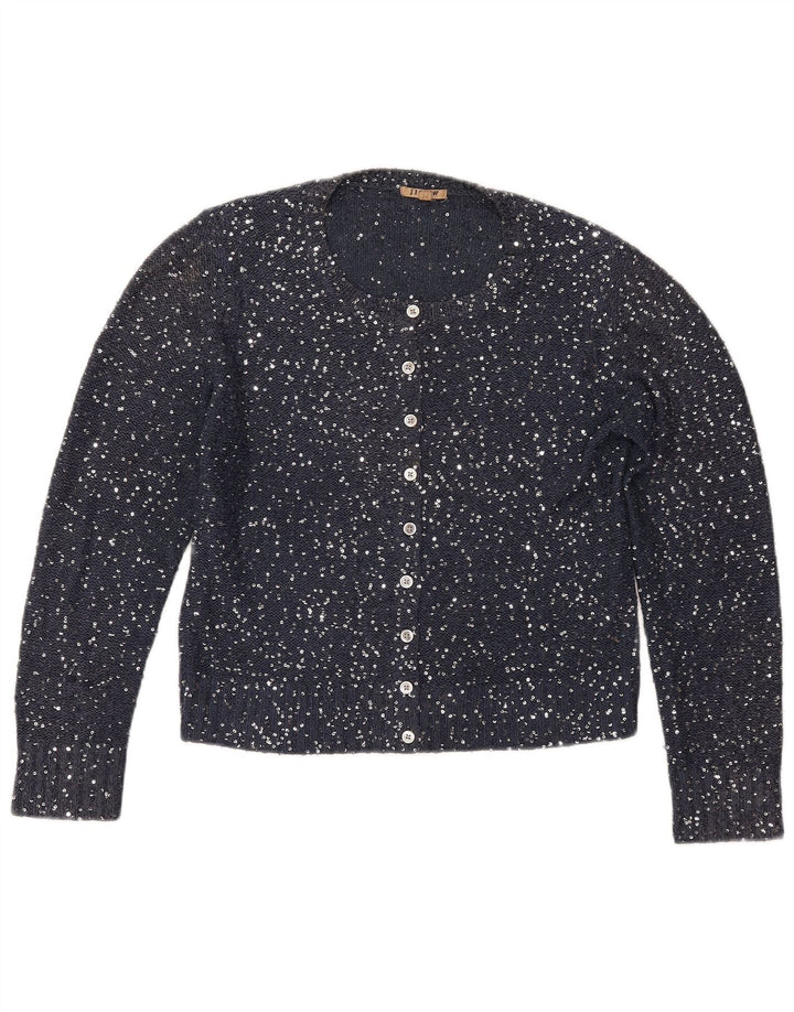 JIGSAW Damen Crop Cardigan Pullover UK 12 Medium Marineblau Polyester