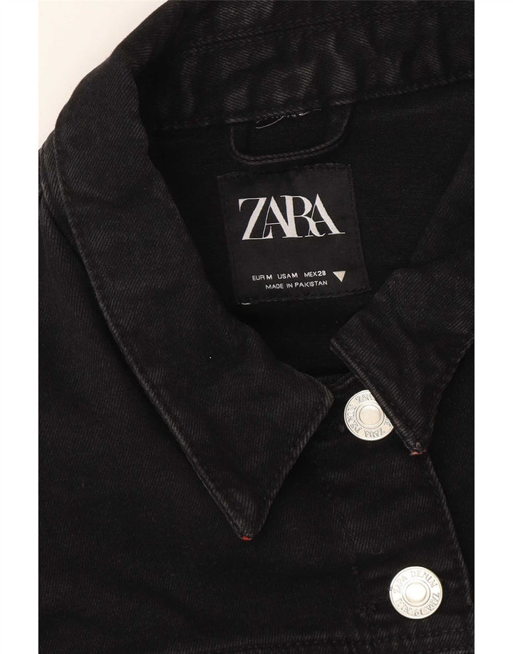 Zara Damen Crop Übergroße Jeansjacke UK 14 Medium Schwarz