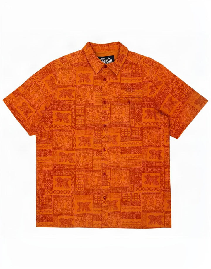 Weird Fish Herren-Kurzarmhemd, groß, orange, Patchwork-Baumwolle