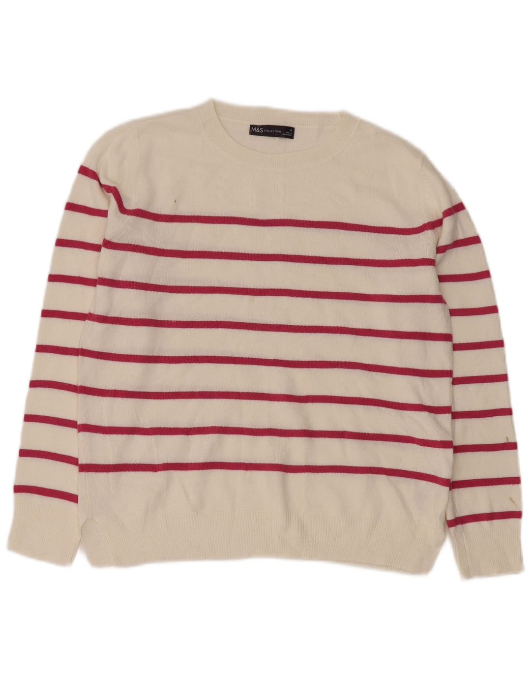 Marks & Spencer Damen-Pullover mit Rundhalsausschnitt, Gr. 10, Größe S, weiß gestreift