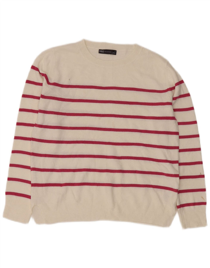 Marks & Spencer Damen-Pullover mit Rundhalsausschnitt, Gr. 10, Größe S, weiß gestreift