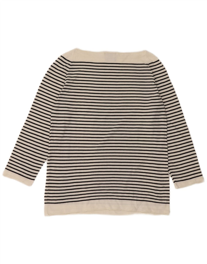 Massimo Dutti Damen-Top, 3/4-Ärmel, UK-Größe 42, Mittelweiß, gestreift, nautisch