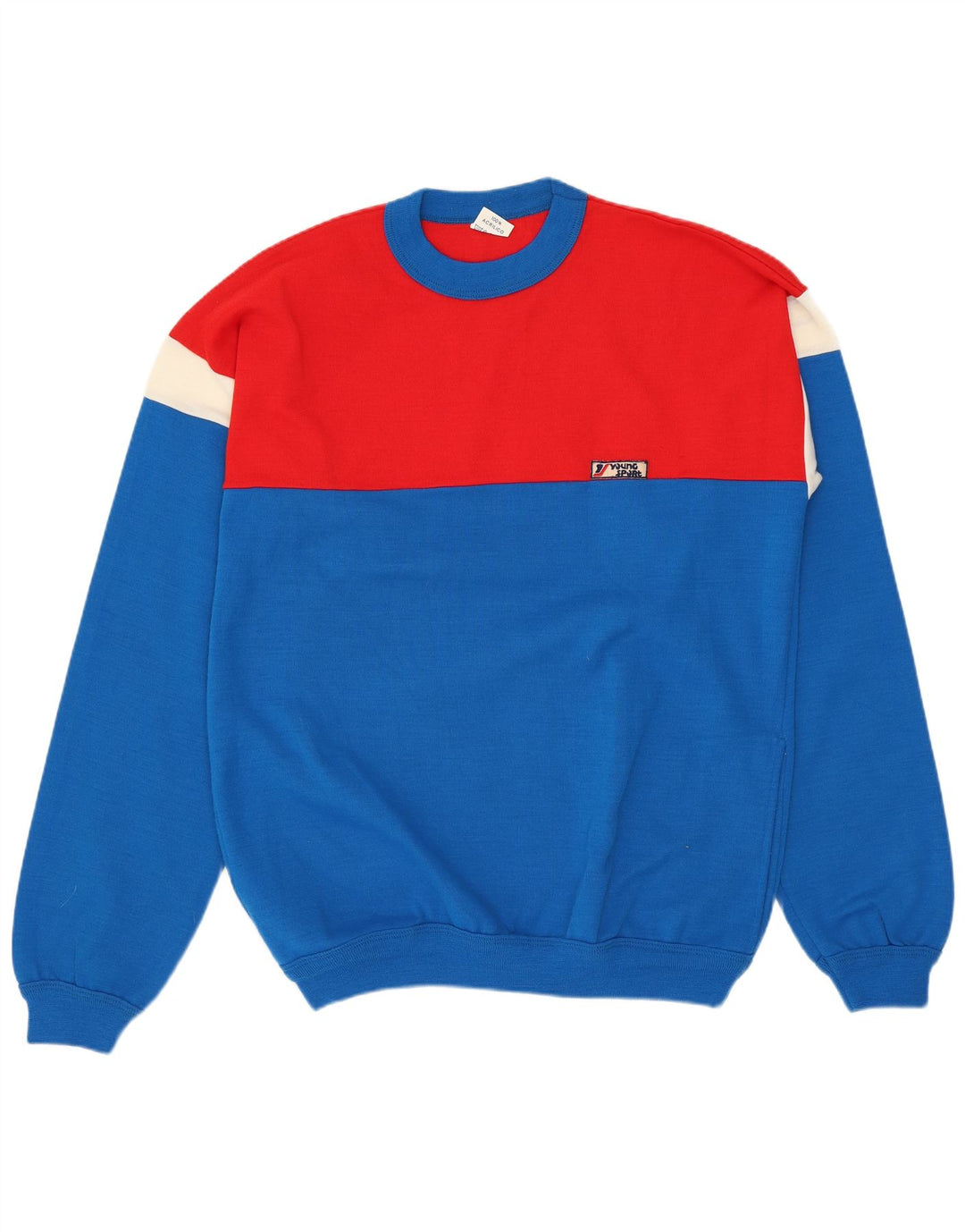 VINTAGE Herren-Pullover mit Rundhalsausschnitt, Mittelblau, Farbblock-Acryl