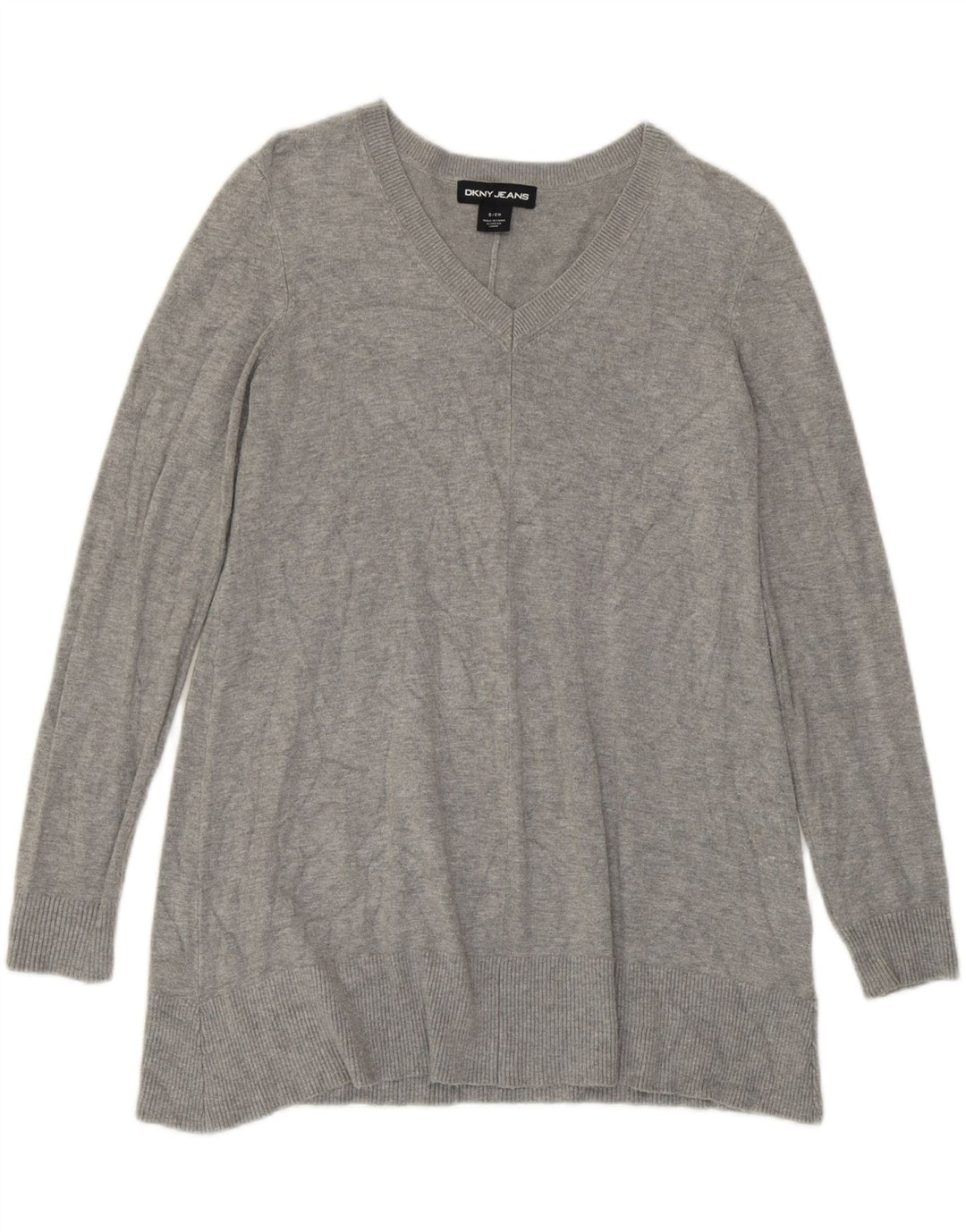 Dkny Damen-Pullover mit V-Ausschnitt, Gr. 10, Größe S, graue Viskose