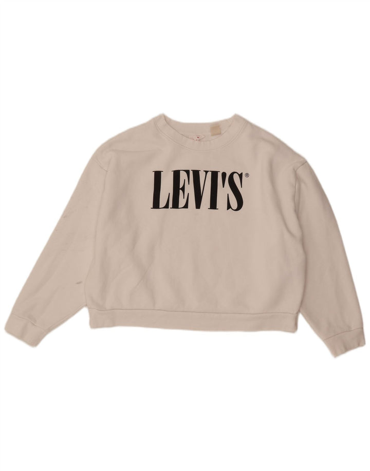 Levi's Damen Crop Graphic Oversized Sweatshirt Pullover UK 14 Large Weiß
