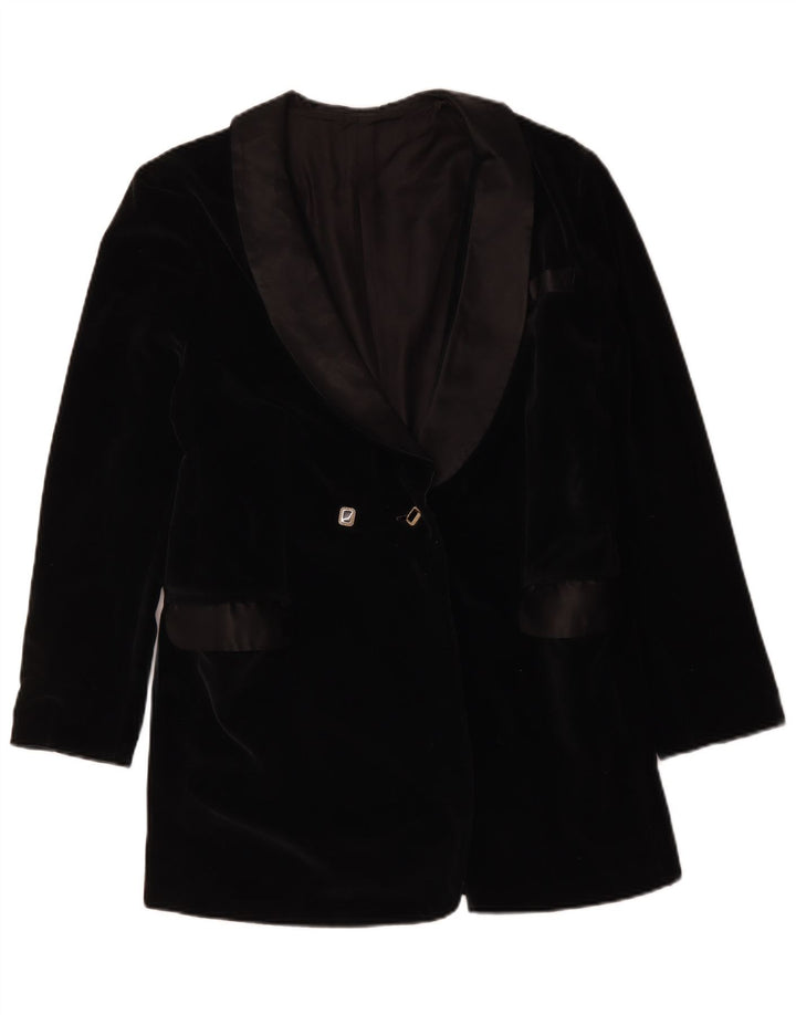 Vintage Damen Zweireiher Samt Blazer Jacke UK 14 Medium Schwarz