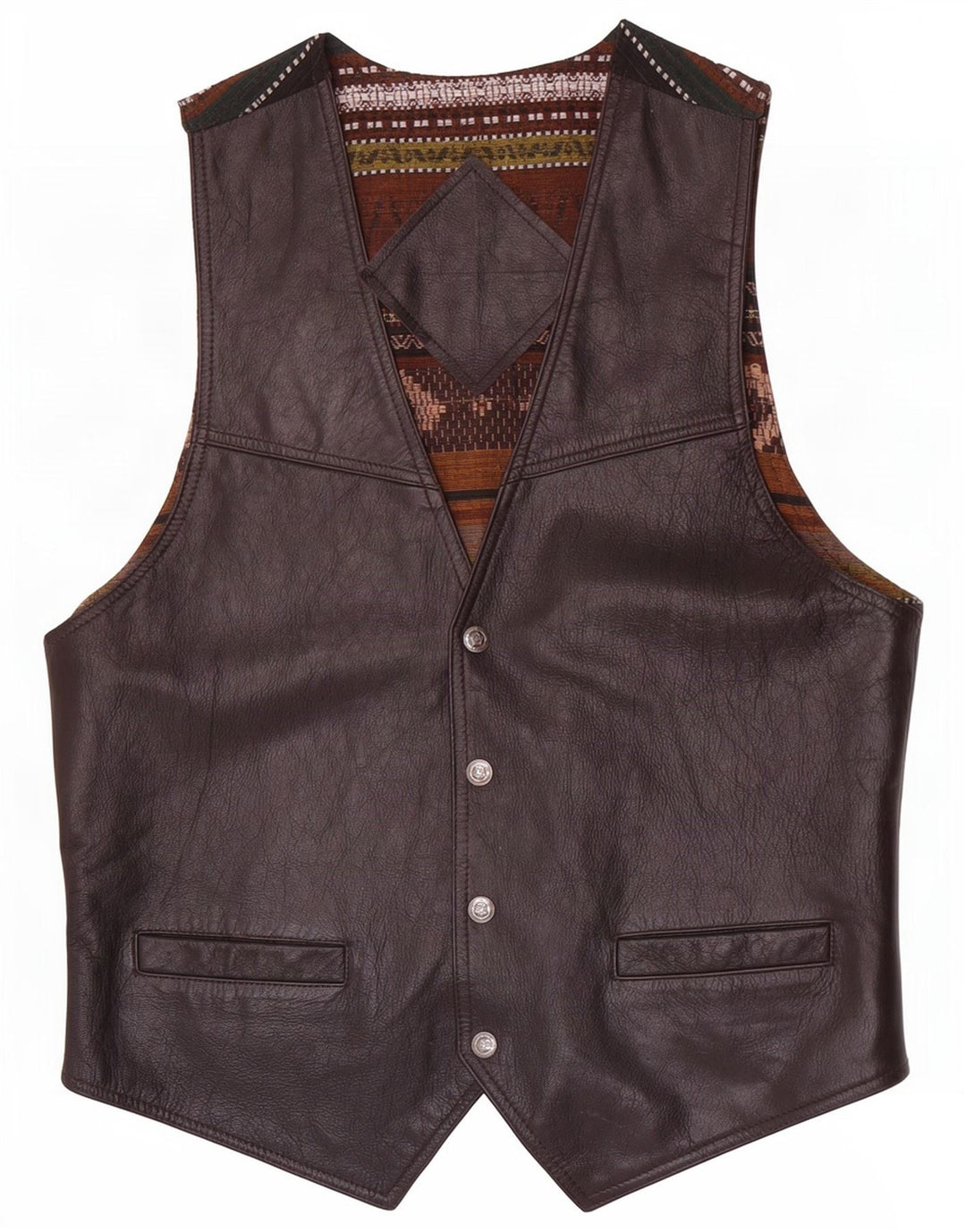 Vintage Herren Lederweste mittelbraun geometrisch