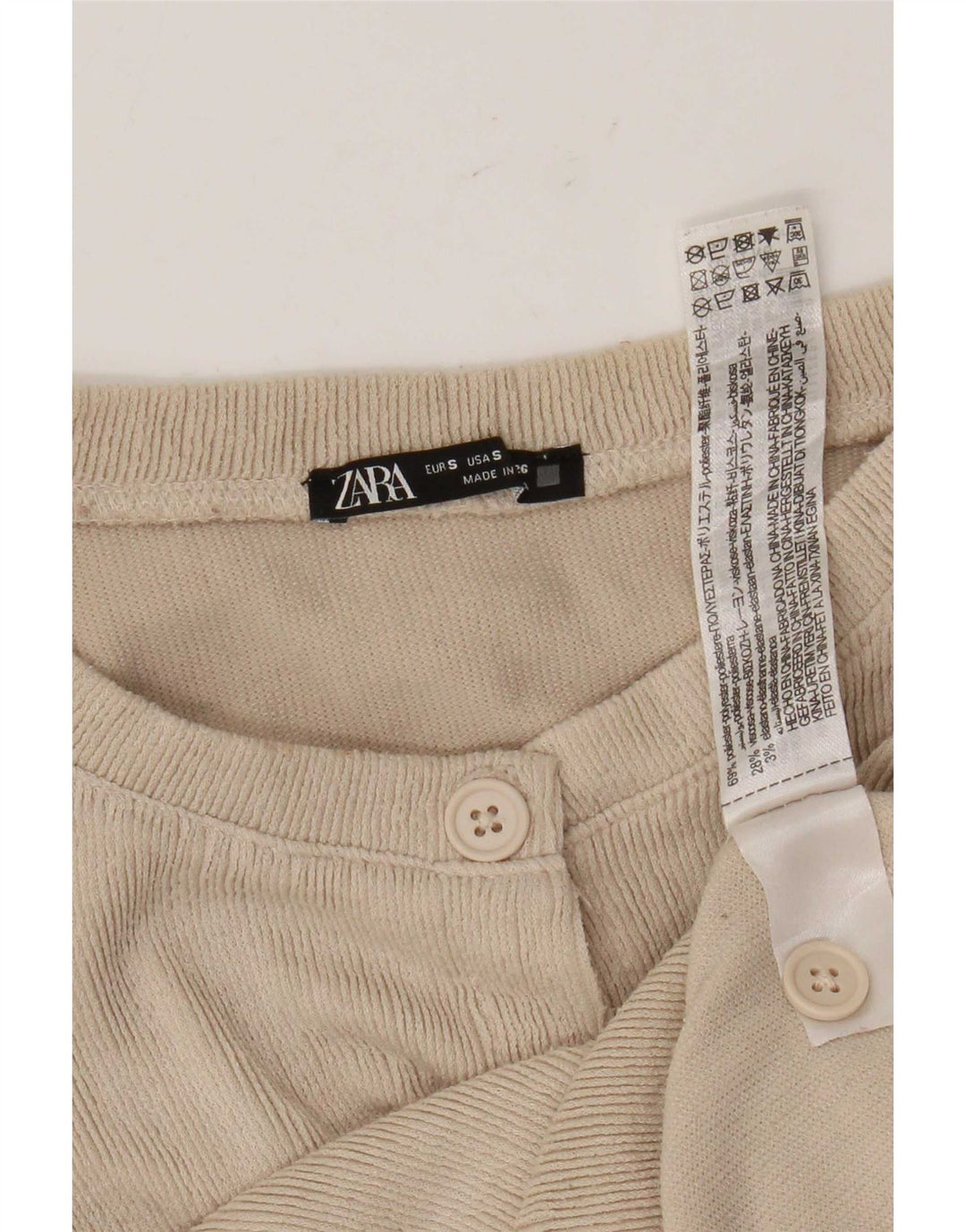 Zara Damen Crop Cardigan Pullover UK 10 Small Beige Polyester