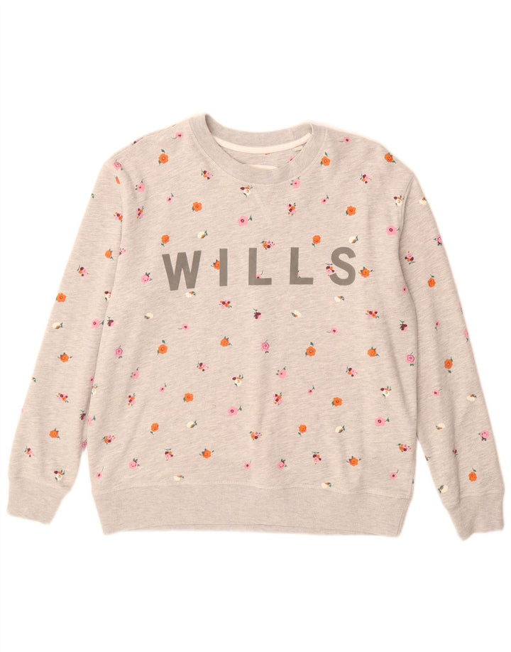 Jack Wills Damen-Sweatshirt mit Grafik, Gr. 10, Größe S, Grau, Blumenmuster
