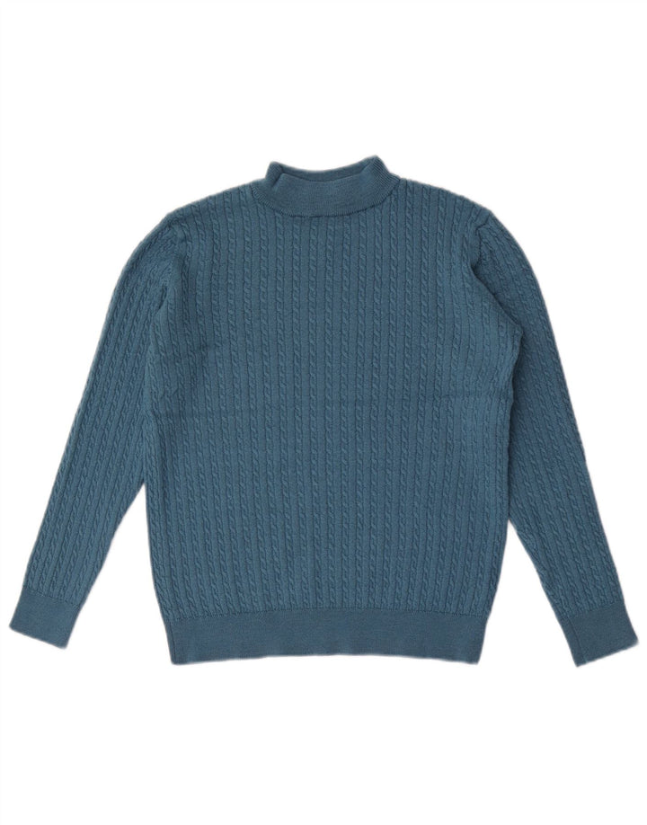 Castle Womens Crop Rollkragenpullover Pullover UK 12 Mittelblaue Merinowolle