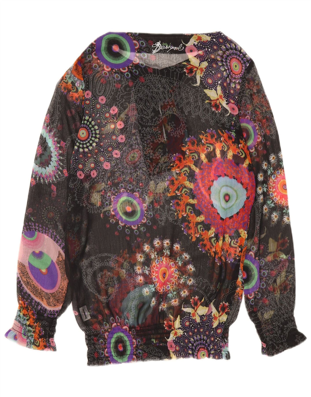 Desigual Damen Durchsichtiges Blusenoberteil UK 12 Medium Mehrfarbig mit Blumenmuster