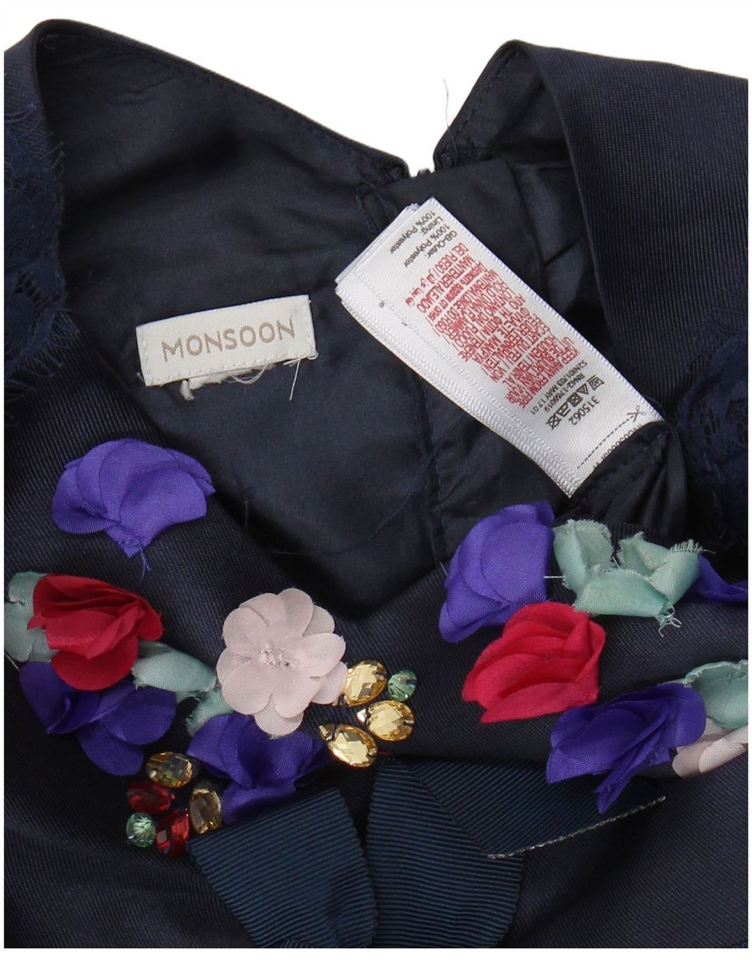 MONSOON A-Linien-Kleid für Mädchen, 9–10 Jahre, marineblaues Blumenmuster, Polyester