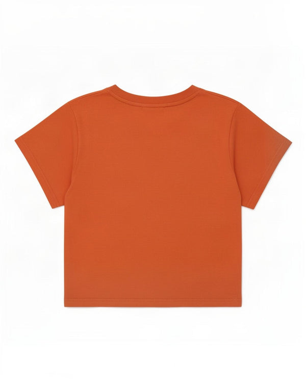 Fila Damen Crop Graphic T-Shirt Top UK 14 Large Orange Baumwolle
