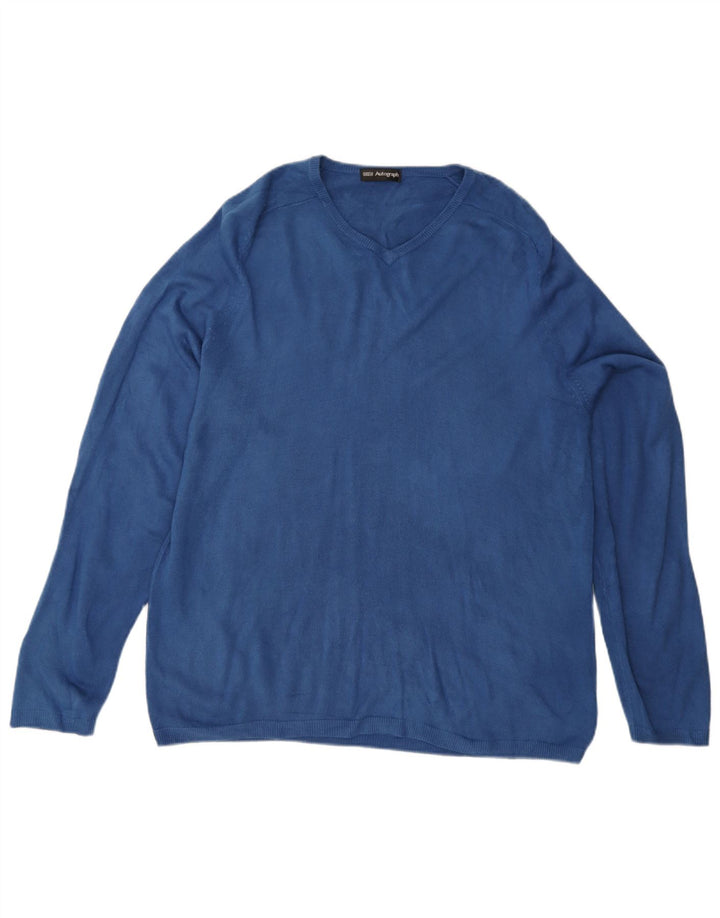 Marks & Spencer Herren Autograph Pullover mit V-Ausschnitt, groß, Acryl, Blau