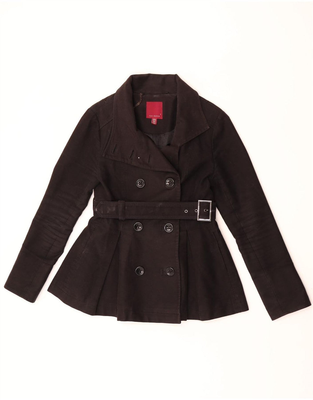 Ted Baker Damen Pea Coat Größe 2 Small Schwarz Baumwolle