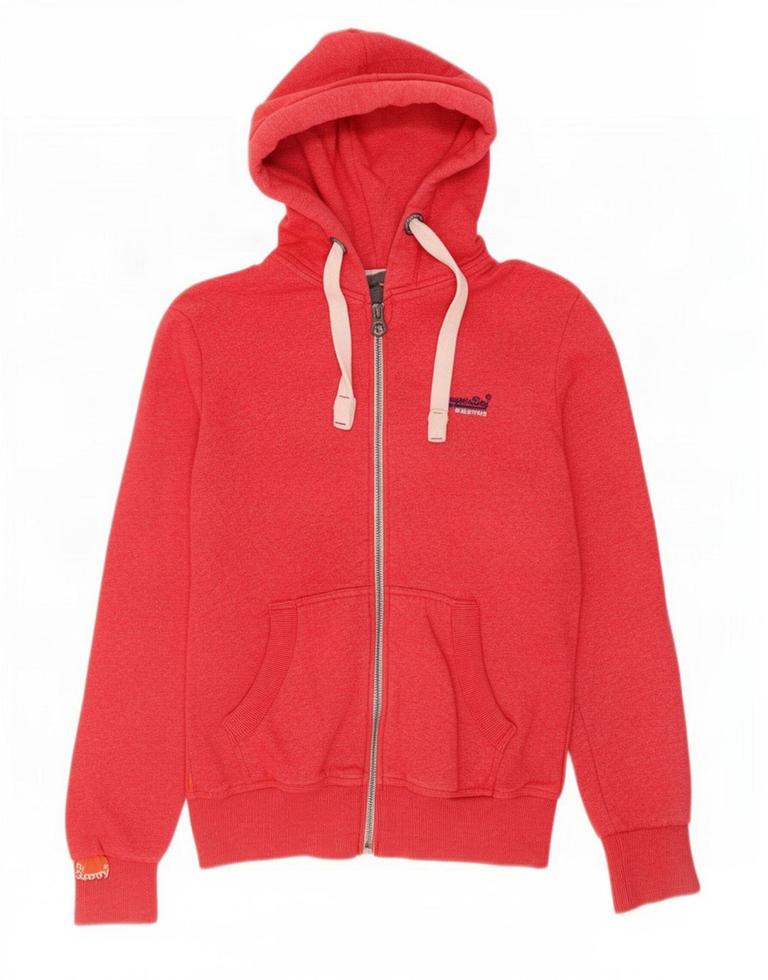 Superdry Herren-Kapuzenpullover mit Reißverschluss, mittelrote Baumwolle