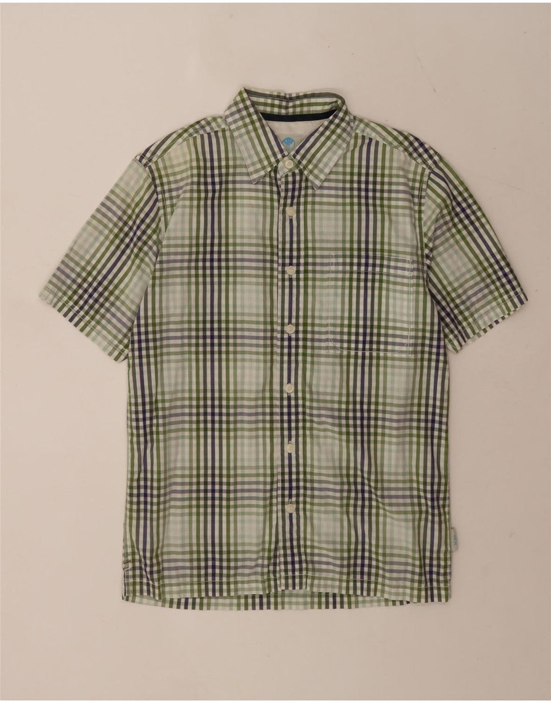 Fat Face Herren-Kurzarmhemd, klein, grün, Gingham-Baumwolle