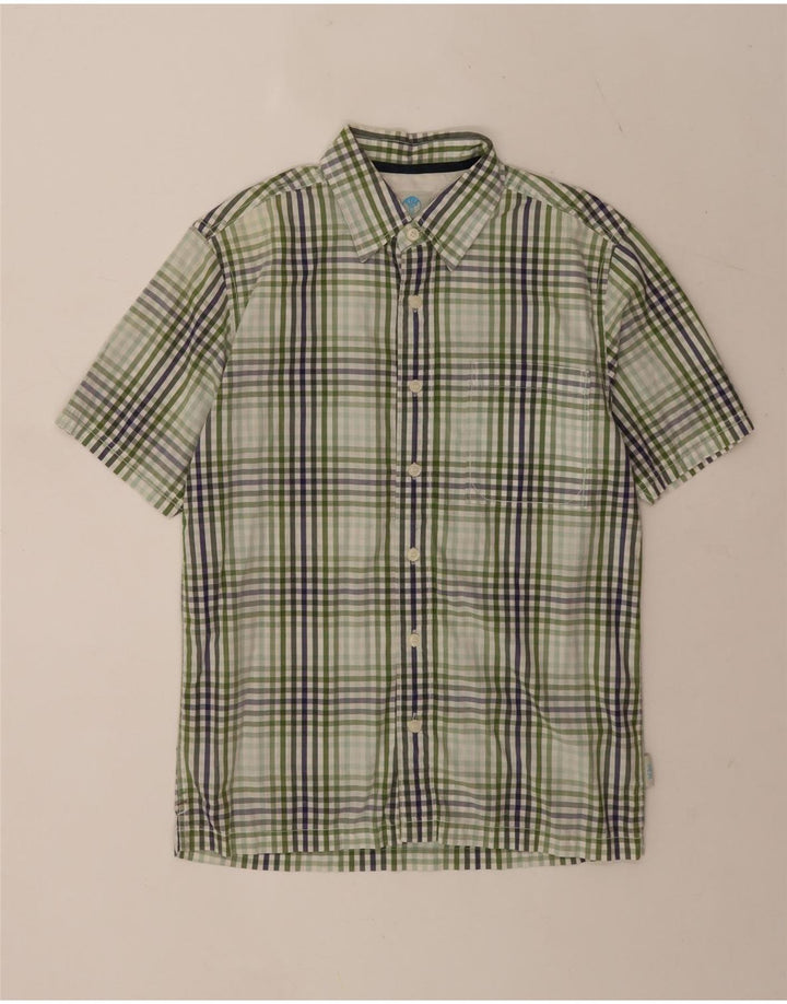 Fat Face Herren-Kurzarmhemd, klein, grün, Gingham-Baumwolle