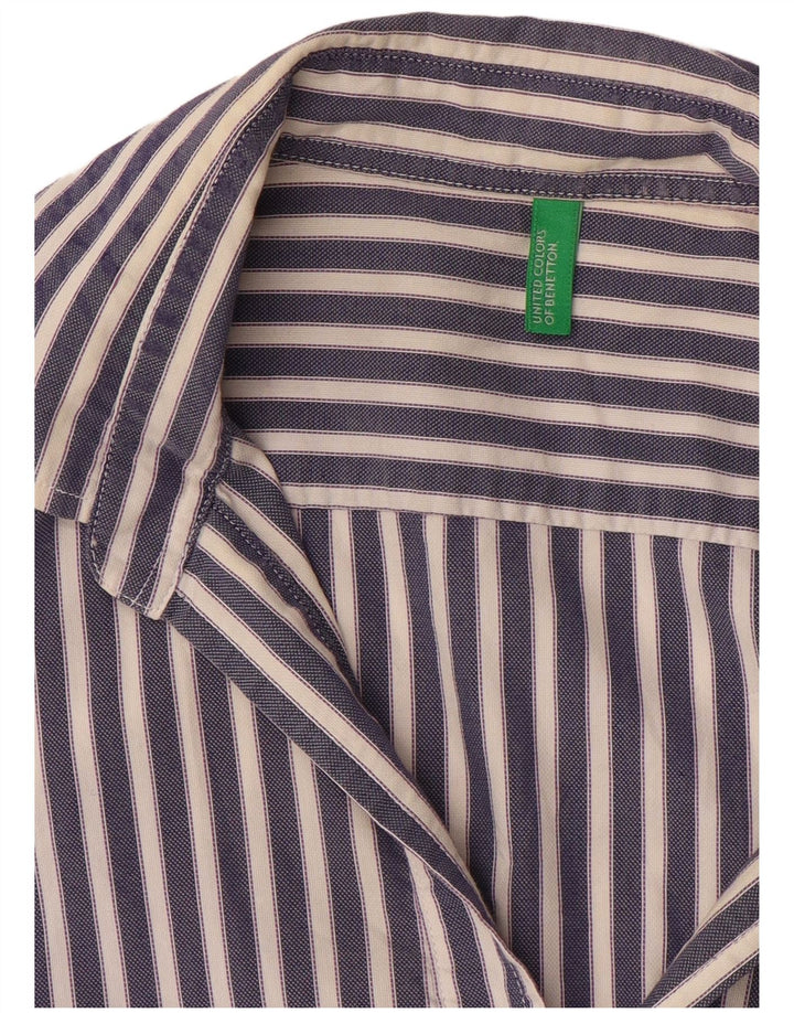 BENETTON Womens Shirt UK 16 Large Navy Blue Striped