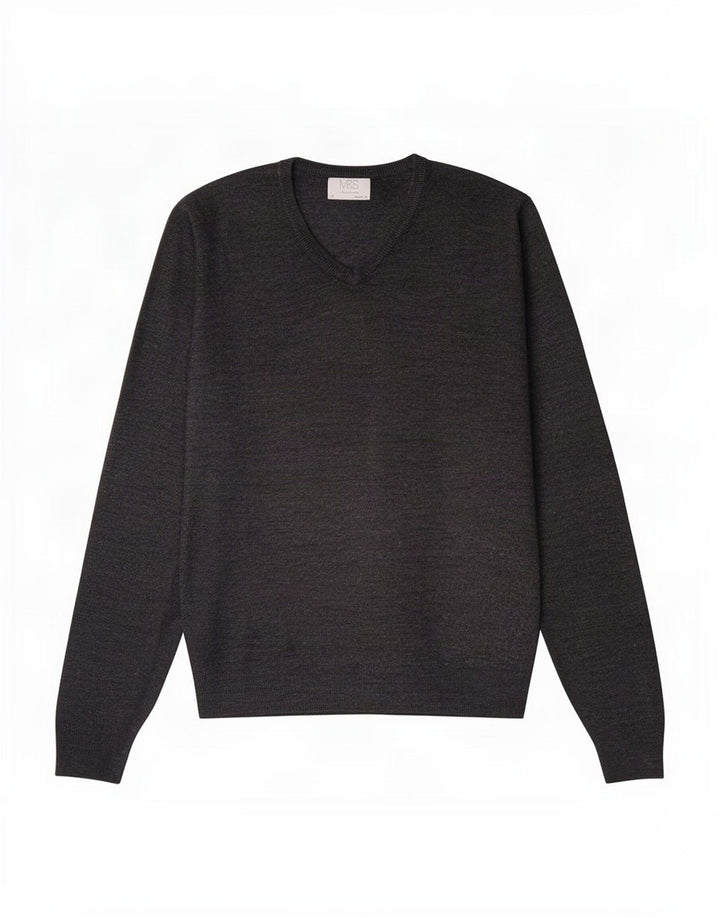 Marks & Spencer Herren-Pullover mit V-Ausschnitt, reguläre Passform, mittelgraues Acryl