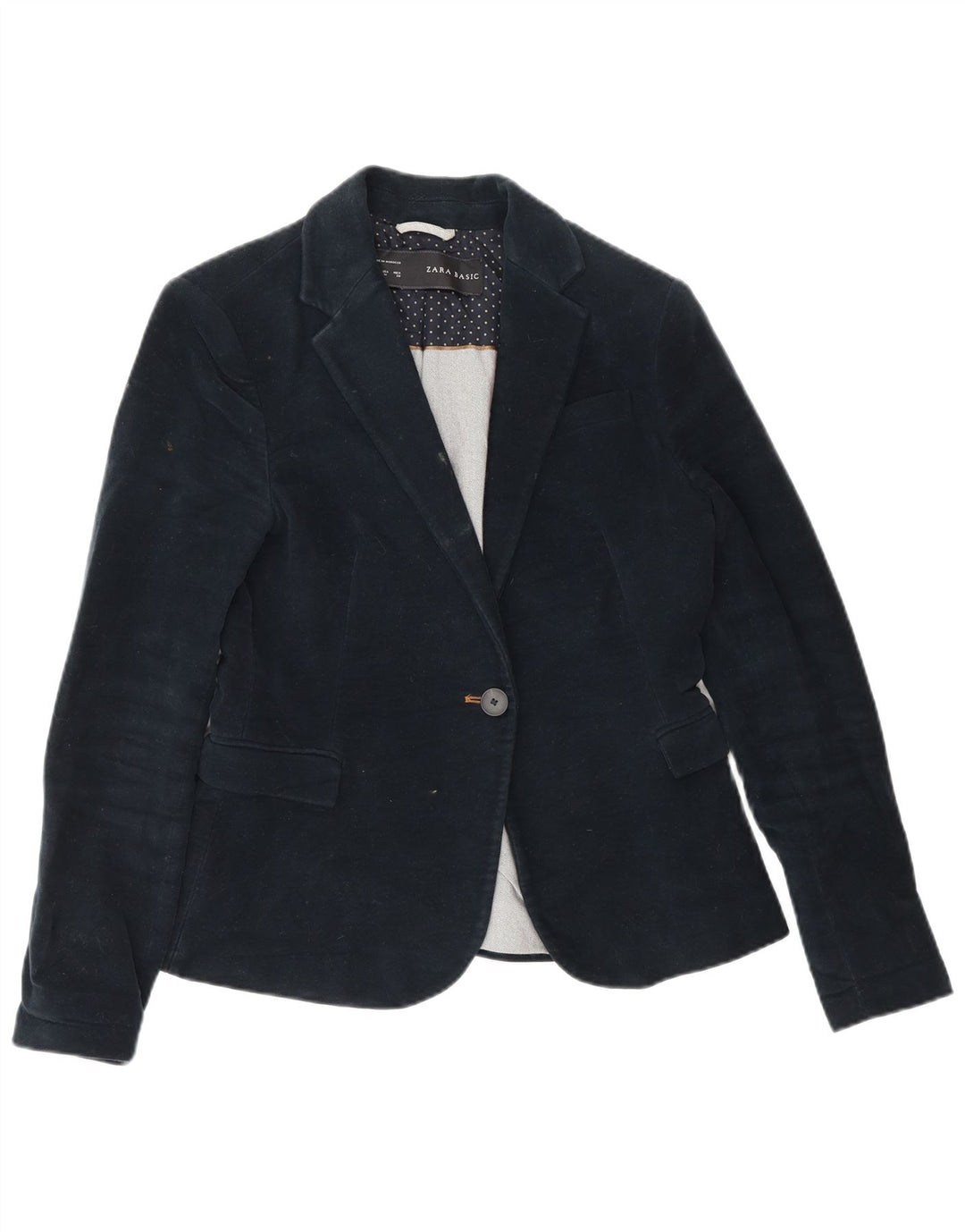 Zara Damen 1-Knopf-Blazerjacke UK 12 Medium Navy Blue Acetate