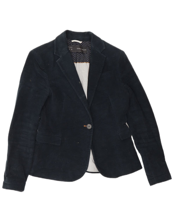Zara Damen 1-Knopf-Blazerjacke UK 12 Medium Navy Blue Acetate
