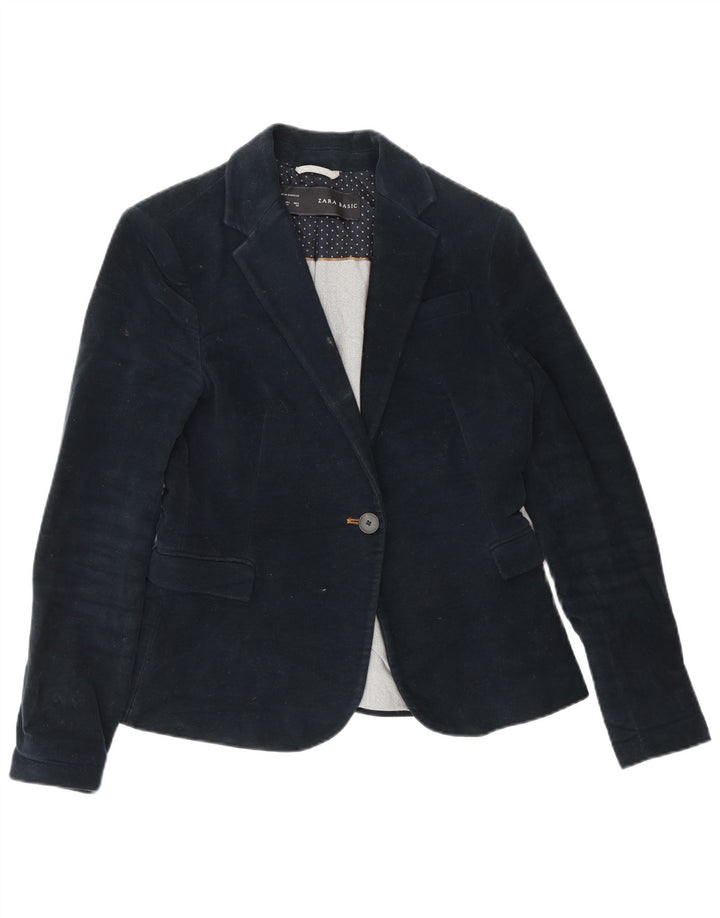 Zara Damen 1-Knopf-Blazerjacke UK 12 Medium Navy Blue Acetate