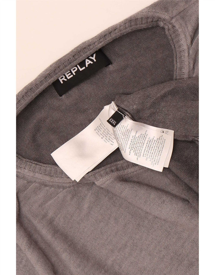 Replay Herren-Pullover mit Rundhalsausschnitt, 3XL, graue Baumwolle