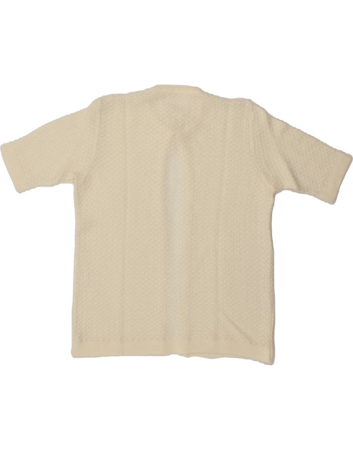 VINTAGE Womens Short Sleeve Cardigan Sweater UK 14 Medium Beige Vintage Vintage and Second-Hand Vintage from Messina Hembry 