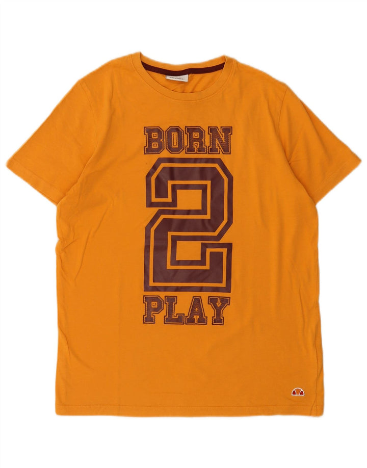 Ellesse Herren-T-Shirt mit Grafik, Größe S, gelbe Baumwolle
